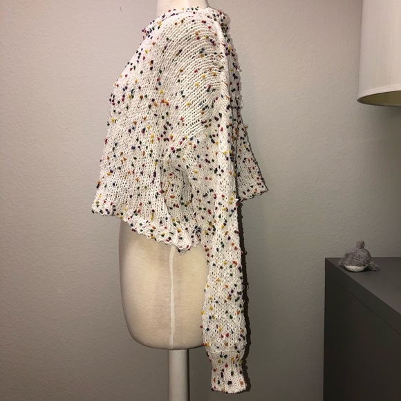 Irene’s Story Puffy Sleeves PomPom Crop Sweater - Picture 2 of 4